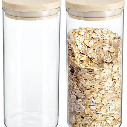Secret de Gourmet Boîte de Conservation - 2x pièces - pot de rangement - 1300 ml - verre - avec couvercle en bois - aliments - cuisine