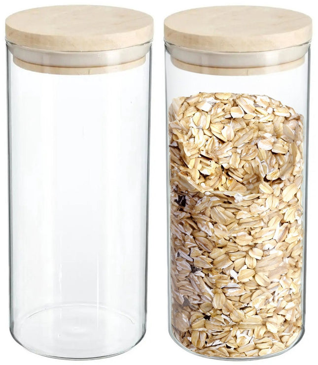 Secret de Gourmet Boîte de Conservation - 2x pièces - pot de rangement - 1300 ml - verre - avec couvercle en bois - aliments - cuisine
