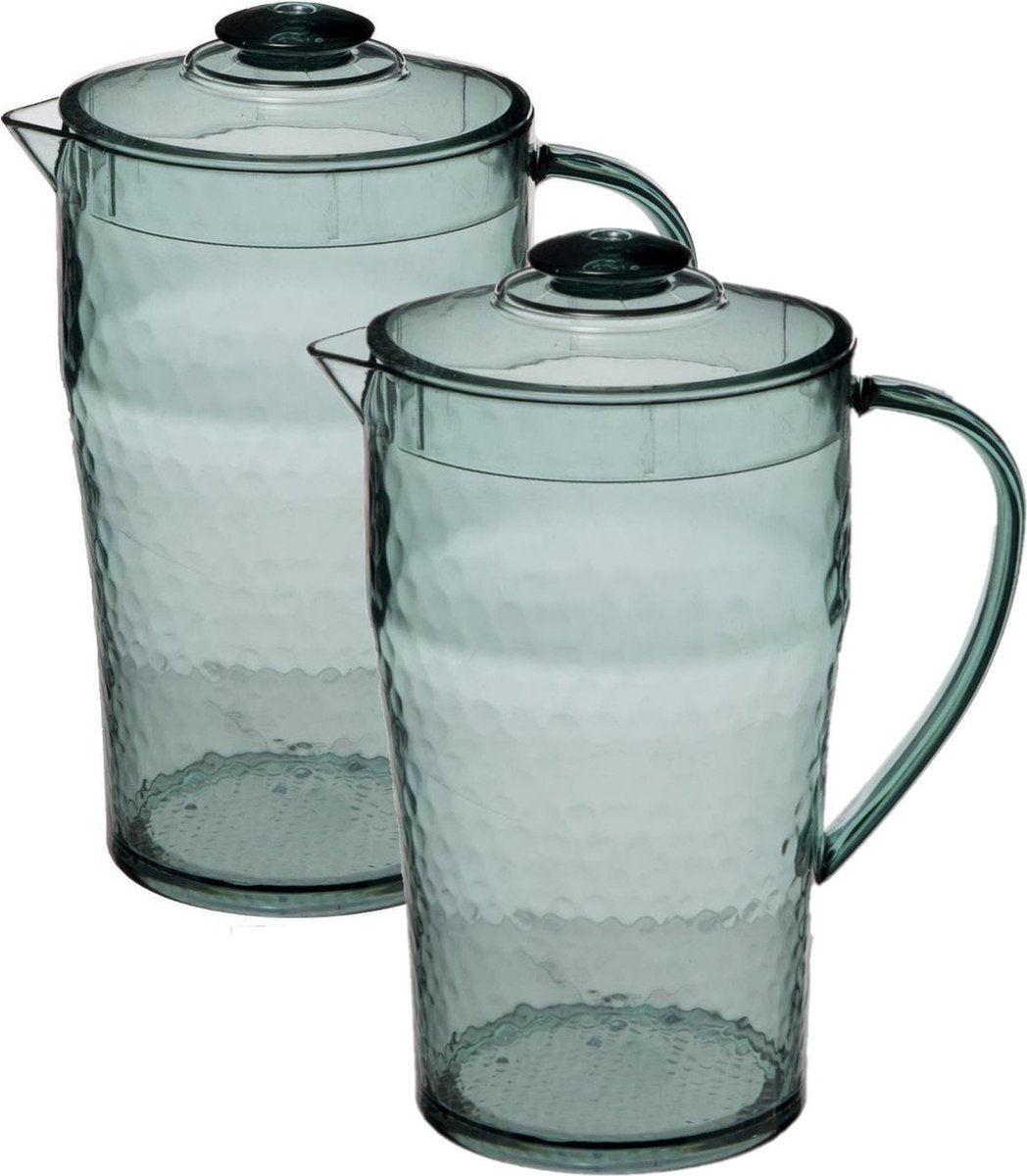2er Set Saft-/Schankkannen Karaffen mit Deckel 2 Liter transparent grün - Größe: 20 x 13 x 24,5 cm - Material: Kunststoff