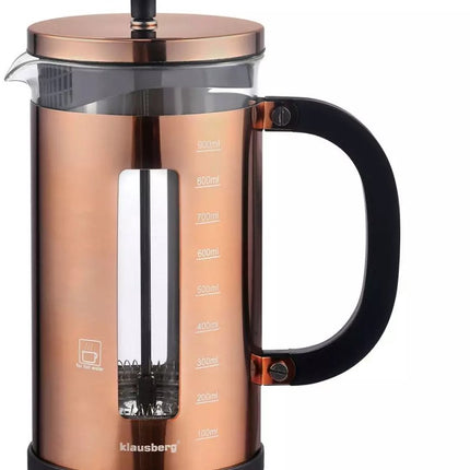 Klausberg KB7740 Cafetière à Piston / Théière - Couleur cuivre - 1L - French Press - Acier inoxydable de haute qualité et verre résistant à la chaleur -