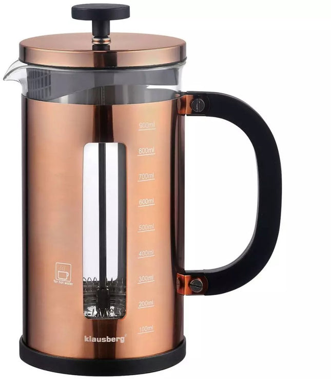 Klausberg KB7740 Cafetière à Piston / Théière - Couleur cuivre - 1L - French Press - Acier inoxydable de haute qualité et verre résistant à la chaleur -