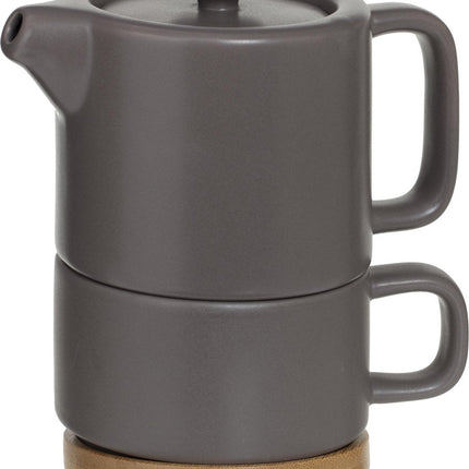 Secret de Gourmet Théière + Tasse + Soucoupe 3 en 1 Céramique - Taupe