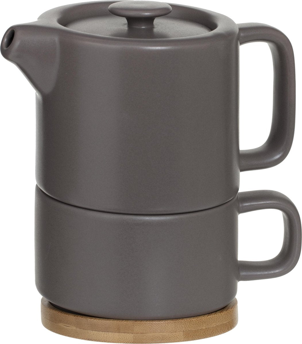 Secret de Gourmet 3-in-1 Teekanne + Tasse + Untersetzer Keramik - Taupe