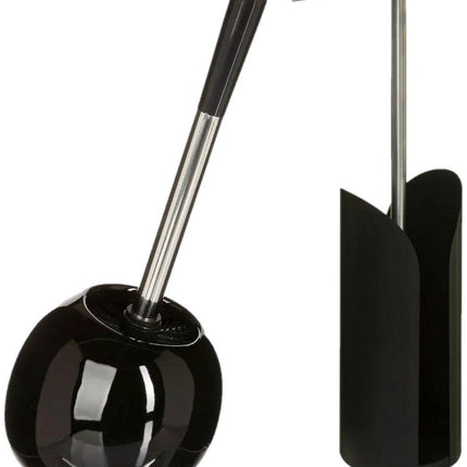 5Five - Brosse WC - avec support papier toilette - set de salle de bain - noir - dolomite et métal