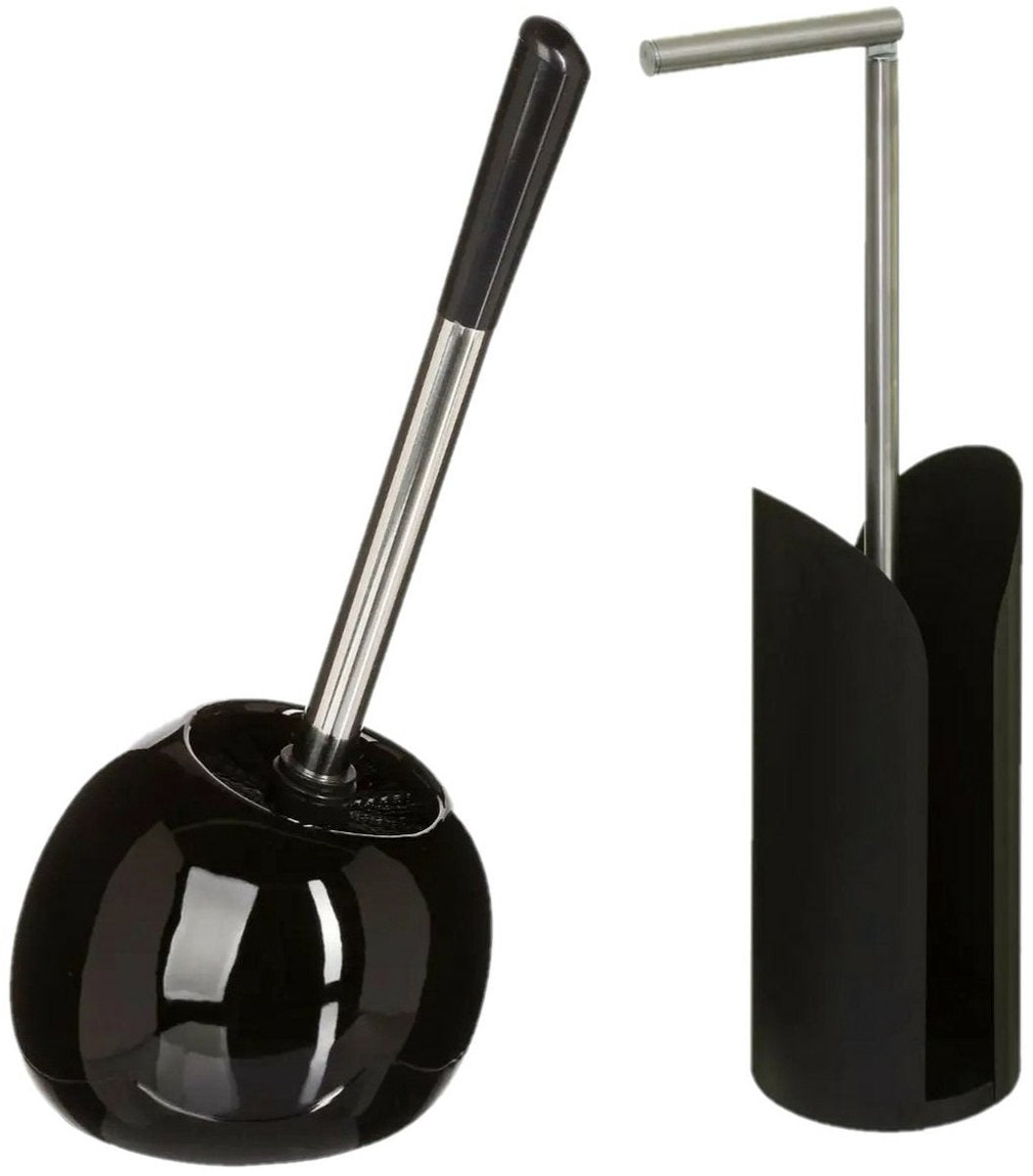 5Five - Toilet brush - toilet brush - with toilet roll holder - bathroom set - in black - dolomite and metal