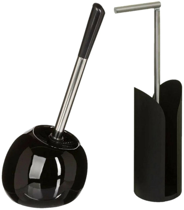5Five - Brosse WC - avec support papier toilette - set de salle de bain - noir - dolomite et métal