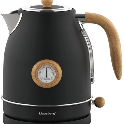 Klausberg 7907 - Bouilloire rétro - 1,7L - Acier inoxydable - Noir - avec thermomètre