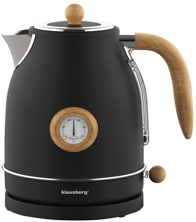 Klausberg 7907 - Bouilloire rétro - 1,7L - Acier inoxydable - Noir - avec thermomètre
