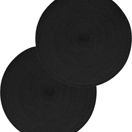 Set de 12 sets de table ronds Secret de Gourmet - noir - plastique tressé - Diamètre 38 cm - Dessous de plat