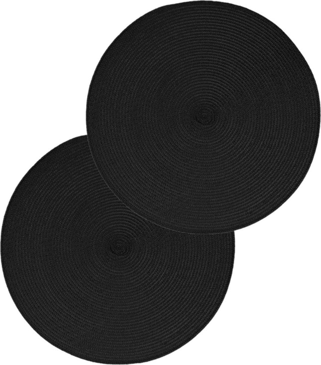 Secret de Gourmet set de 10 dessous de verre ronds - noirs - plastique tressé - Dia 38 cm - Sets de table