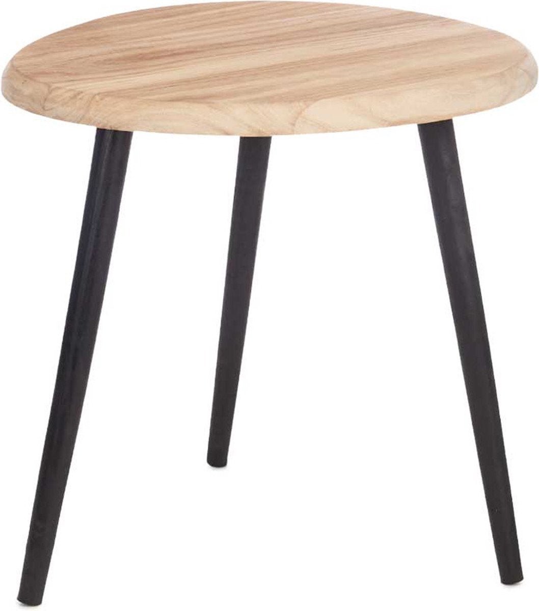 Giftdecor Bijzettafeltje Alaska - hout - beige/zwart - D46 x H50 cm - plantenpot verhoger/koffie tafel