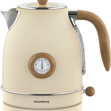 Klausberg KB-9006 Bouilloire 1,7 Litre Design Rétro - Thermomètre Analogique - 2200W - Base Rotative 360° - Acier Inoxydable 304