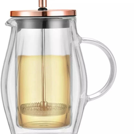 Klausberg Cafetière/Théière à Piston - Presseur Double Paroi en Verre - Couleur Cuivre - 0.35L - Verre