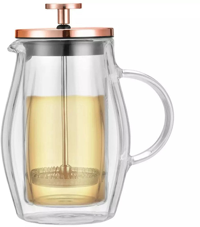 Klausberg Cafetière/Théière à Piston - Presseur Double Paroi en Verre - Couleur Cuivre - 0.35L - Verre