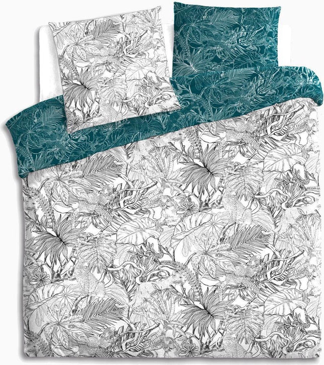 Housse de couette réversible 240x220 en coton avec boutons-pression motif jungle