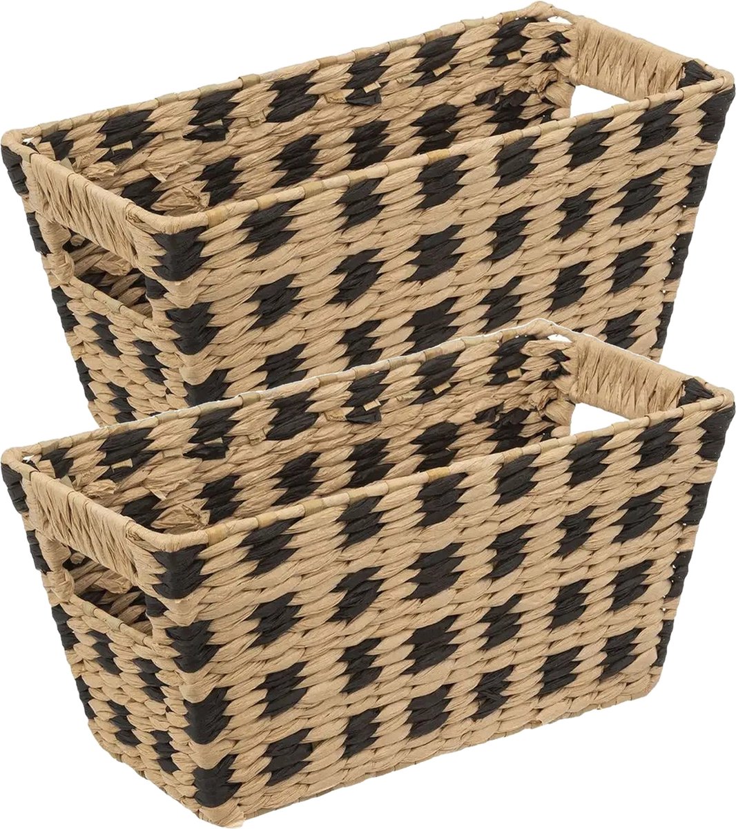 5Five rieten opbergmanden, set van 4 – gevlochten, 31 x 15 x 15 cm, beige/zwart
