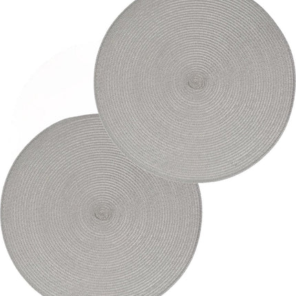 Set de table rond Secret de Gourmet - Lot de 12 pièces - gris clair - plastique tressé - Diamètre 38 cm - Sets de table