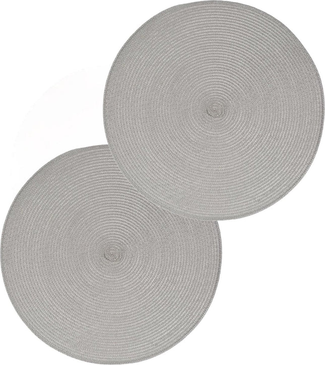 Set de table rond Secret de Gourmet - Lot de 12 pièces - gris clair - plastique tressé - Diamètre 38 cm - Sets de table