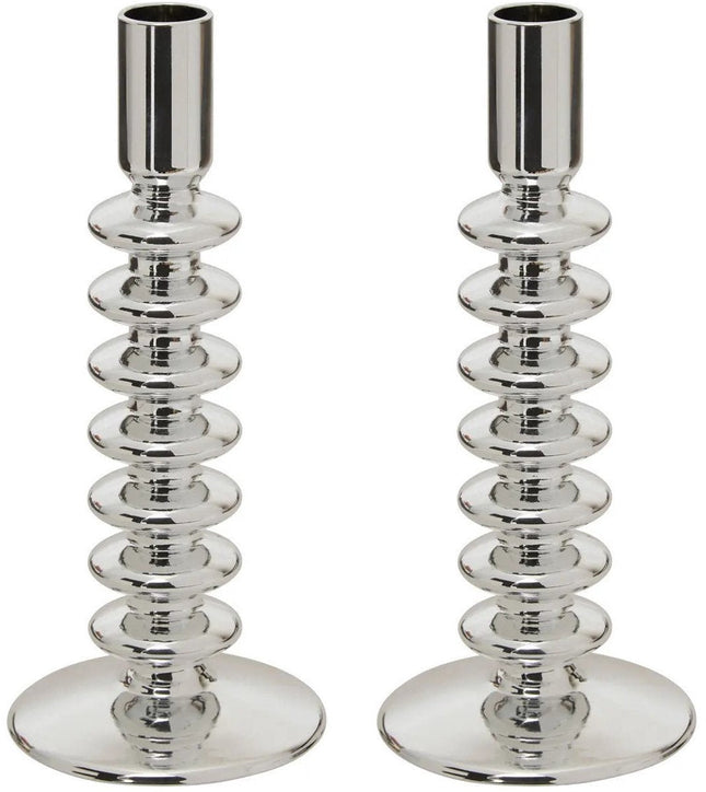 Atmosphera bougeoir - 2x - verre décoratif - bougies dîner - argent - D9 x H22 cm