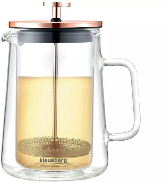 Klausberg Cafetière et Théière à Piston - Verre - Presse à Thé - French Press - Couleur Cuivre - 350 ml - Modèle KB7723 - théière