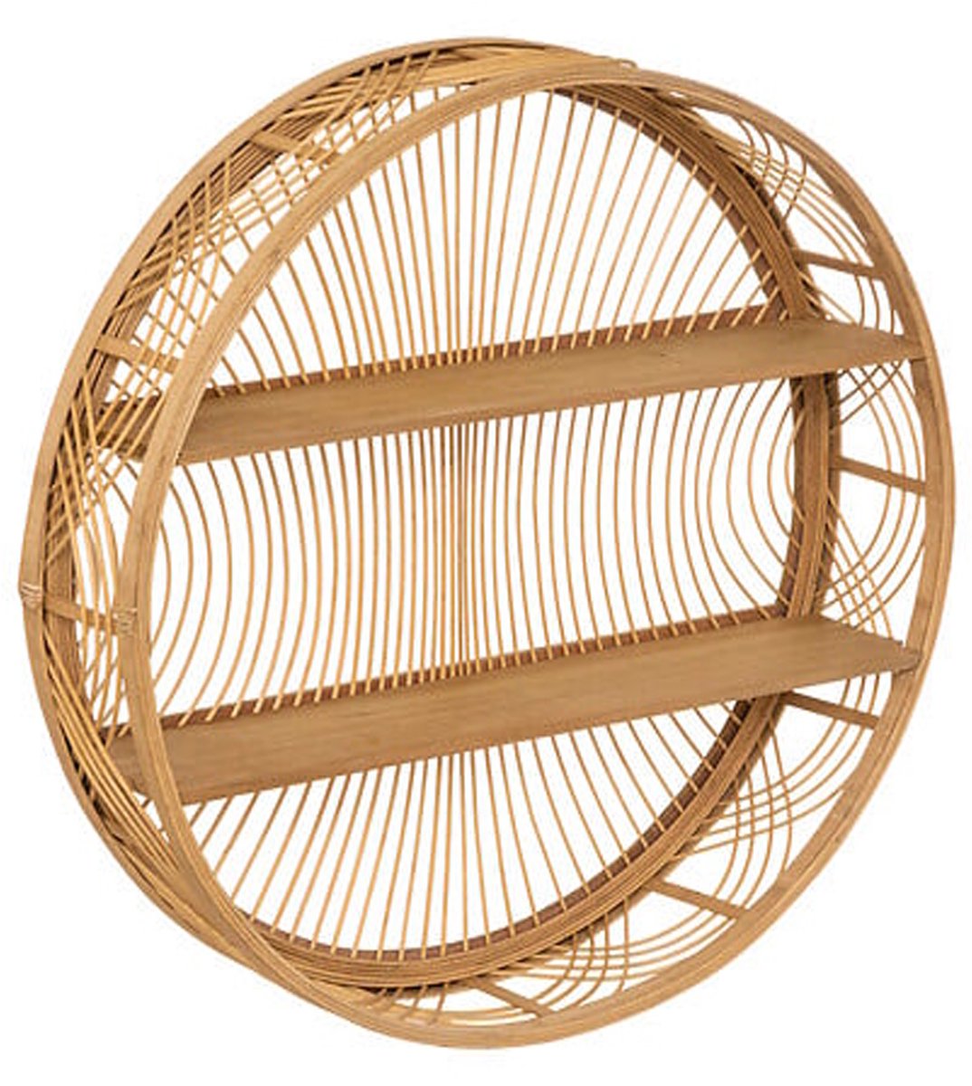 Atmosphera Wandplank ornament Inacio - bruin - bamboe - Boho stijl - rond frame - 2 plankjes - D70 x 15 cm
