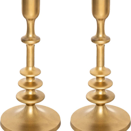 Atmosphera bougeoir - 2x - métal décoratif - bougies de dîner - doré - D12 x H26 cm