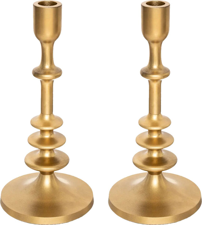 Atmosphera bougeoir - 2x - métal décoratif - bougies de dîner - doré - D12 x H26 cm