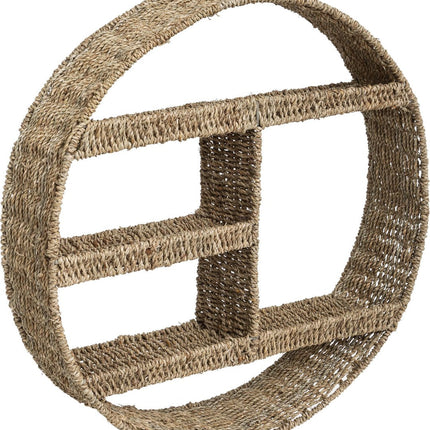 Atmosphera Étagère/patère murale Aria - marron - rotin - style Ibiza - 3 étagères - D58 x 12 cm