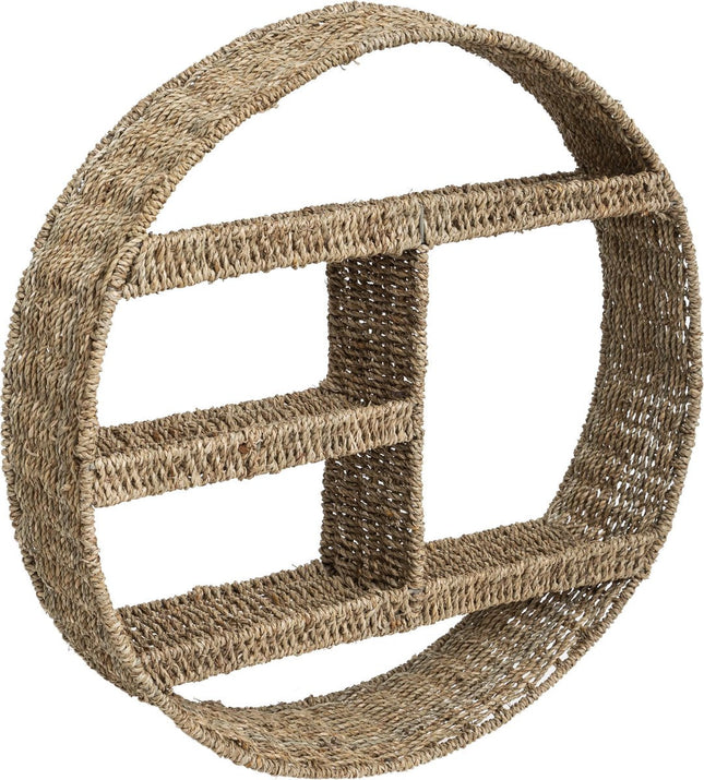 Atmosphera Étagère/patère murale Aria - marron - rotin - style Ibiza - 3 étagères - D58 x 12 cm