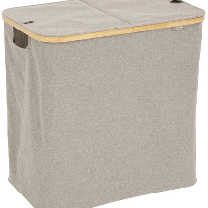 5Five Panier à linge double compartiment - polyester - avec couvercle - beige - 53 x 33 x 54 cm - 80 litres - Tidy Box - Pliable