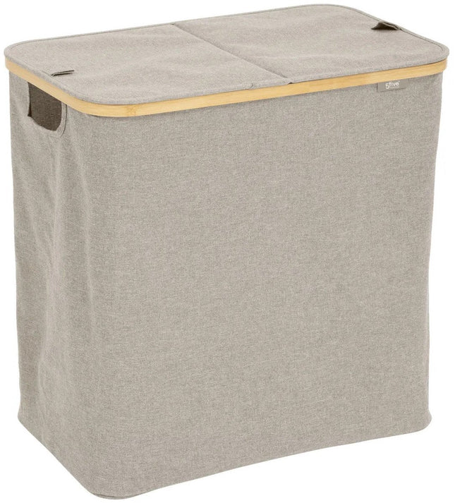 5Five Panier à linge double compartiment - polyester - avec couvercle - beige - 53 x 33 x 54 cm - 80 litres - Tidy Box - Pliable