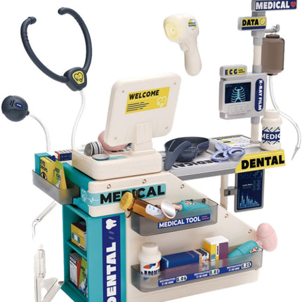 Set de jeu de docteur avec table médicale - avec lumière et son - Jouet réaliste avec lumière et son - Jeu de rôle éducatif pour enfants - Kit complet de docteur et dentiste - Table de jeu de docteur -