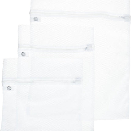 5Five Lot de 3 sacs à linge/filets à linge – blancs – en 3 formats – Sacs à linge – Sacs à soutien-gorge