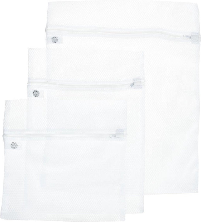 5Five Lot de 3 sacs à linge/filets à linge – blancs – en 3 formats – Sacs à linge – Sacs à soutien-gorge