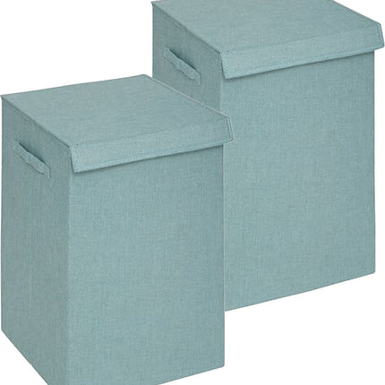 5Five Eureka panier à linge à trier - 2x - 74 litres - bleu clair - 37 x 37 x 60 cm - MDF/Tissu polyester - avec couvercle