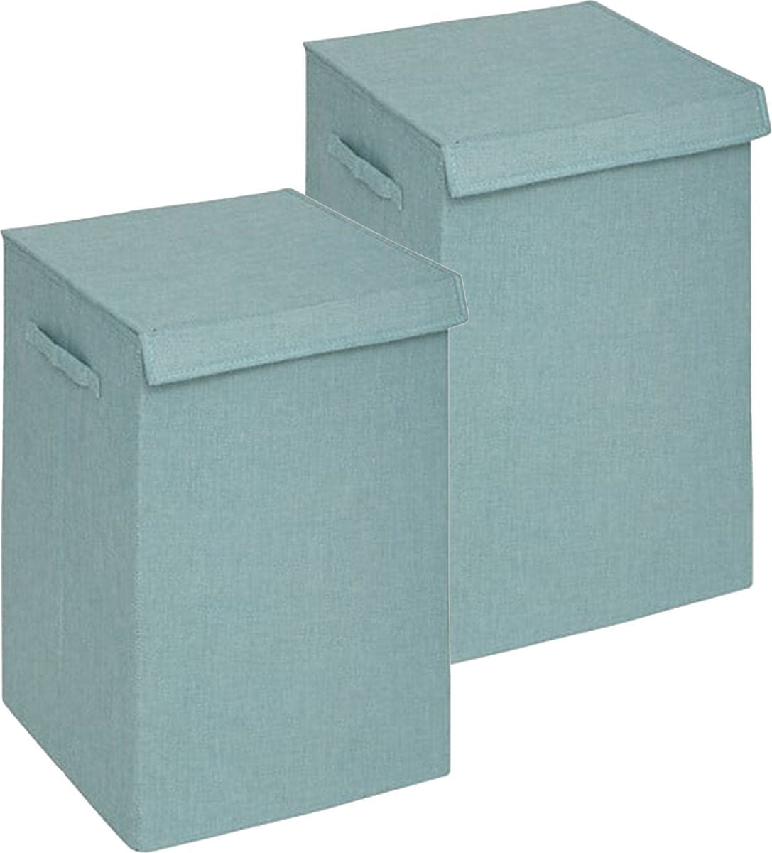 5Five Eureka Sortier-Wäschekorb - 2x - 74 Liter - hellblau - 37 x 37 x 60 cm - MDF/Polyestergewebe - mit Verschlussklappe