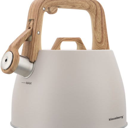 Klausberg 7917 - Bouilloire sifflante - 2,5 litres - Acier inoxydable - Beige - Poignée en bois