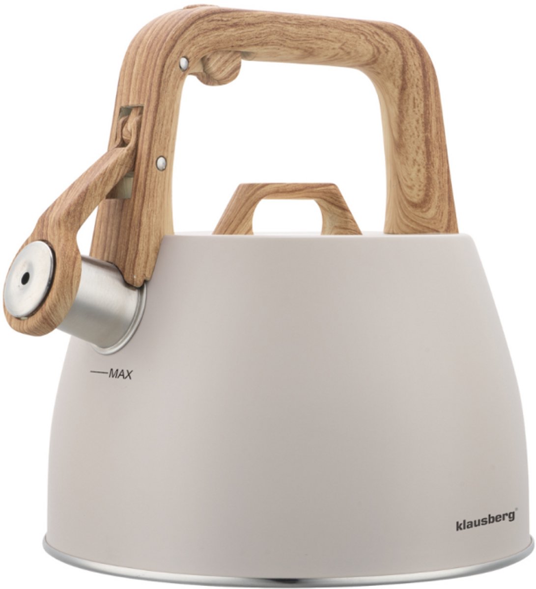 Klausberg 7917 fluitketel beige – RVS, 2,5 liter, houten handvat