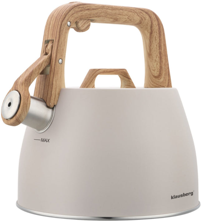 Klausberg 7917 - Bouilloire sifflante - 2,5 litres - Acier inoxydable - Beige - Poignée en bois