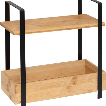 5Five Étagère de cuisine/plan de travail - métal/bambou - 30 x 14 x 30 cm - organisateur de cuisine - naturel/noir - 2 niveaux