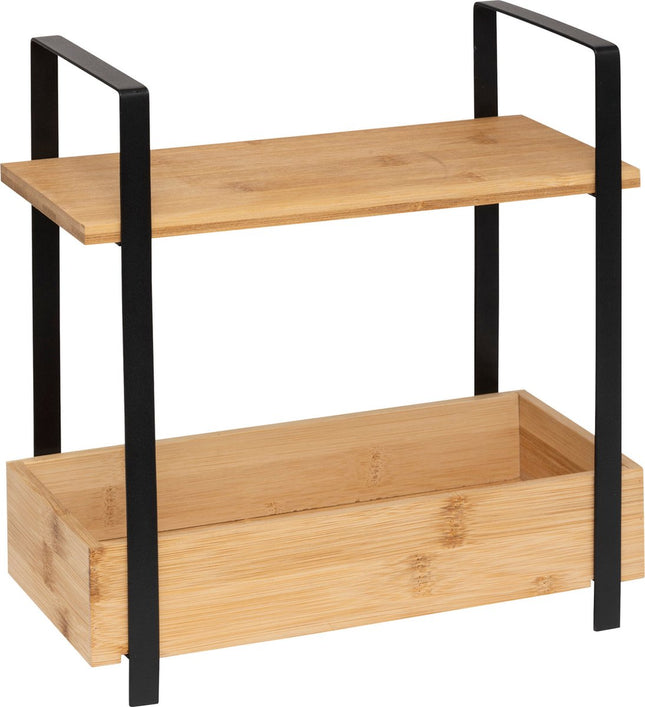 5Five Étagère de cuisine/plan de travail - métal/bambou - 30 x 14 x 30 cm - organisateur de cuisine - naturel/noir - 2 niveaux