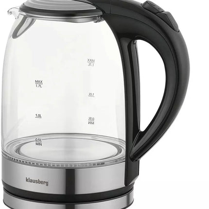 Klausberg KB7886 Bouilloire Électrique - 1.7L, 1800W, Verre Borosilicate & Acier Inoxydable 304, Éclairage LED, Base Rotative à 360°