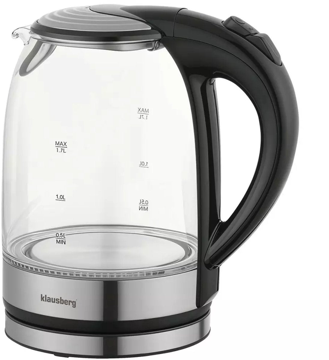 Klausberg KB7886 Elektrische Waterkoker - 1,7 L, 1800W, Borosilicaatglas & RVS 304, LED Verlichting, 360° Draaibare Basis