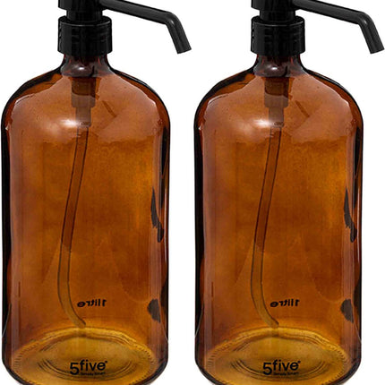 5Five Distributeurs de savon en verre - Lot de 2 - Marron - 1 litre