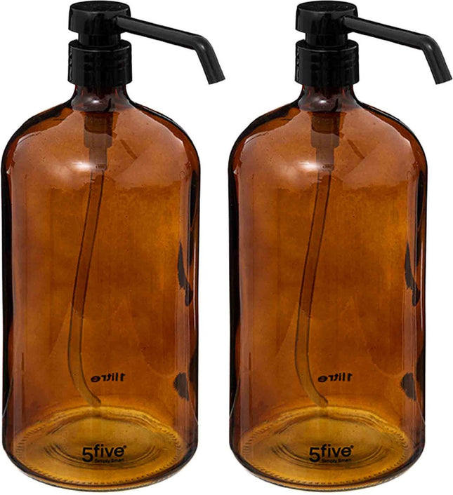 5Five Distributeurs de savon en verre - Lot de 2 - Marron - 1 litre