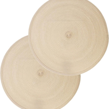 Set de table rond Secret de Gourmet - Lot de 12 pièces - Beige - Plastique tressé - Diamètre 38 cm - Dessous de plat
