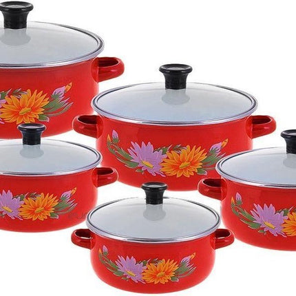Batterie de cuisine 10 pièces - émail - rouge