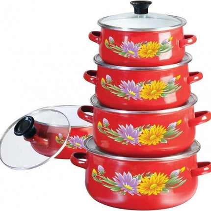 Batterie de cuisine 10 pièces - émail - rouge