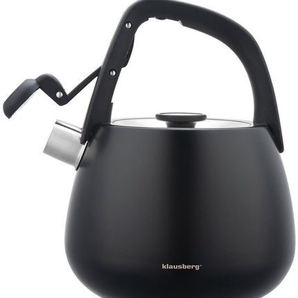 Klausberg 7774 - Bouilloire sifflante - 2,5 litres - Acier inoxydable - Noir avec poignée en bois