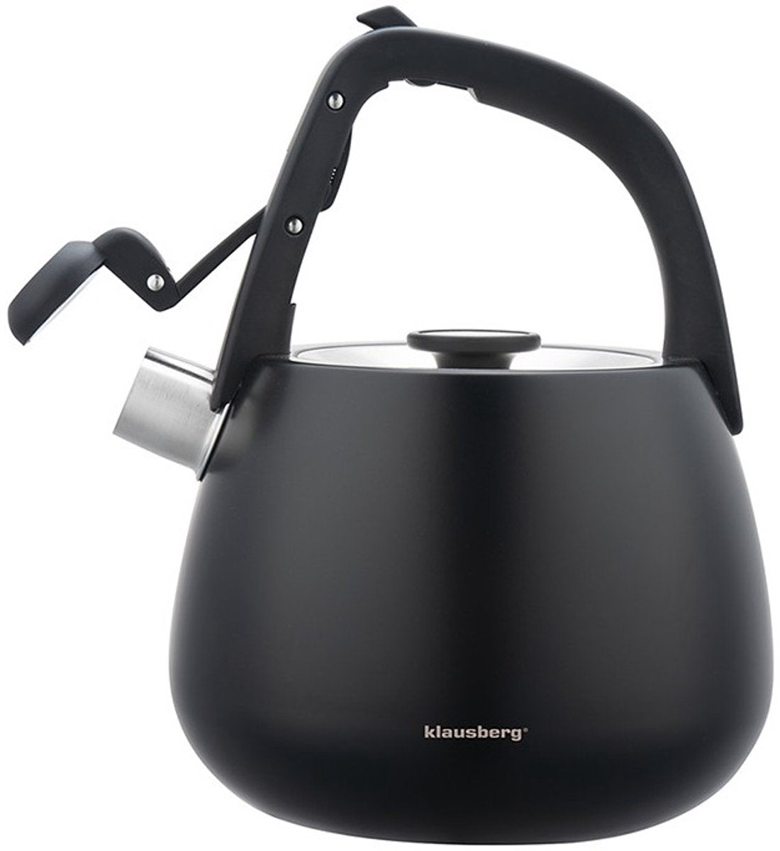 Klausberg 7774 - Flötenkessel mit Pfeife - 2,5 Liter - Edelstahl - Schwarz mit Holzgriff